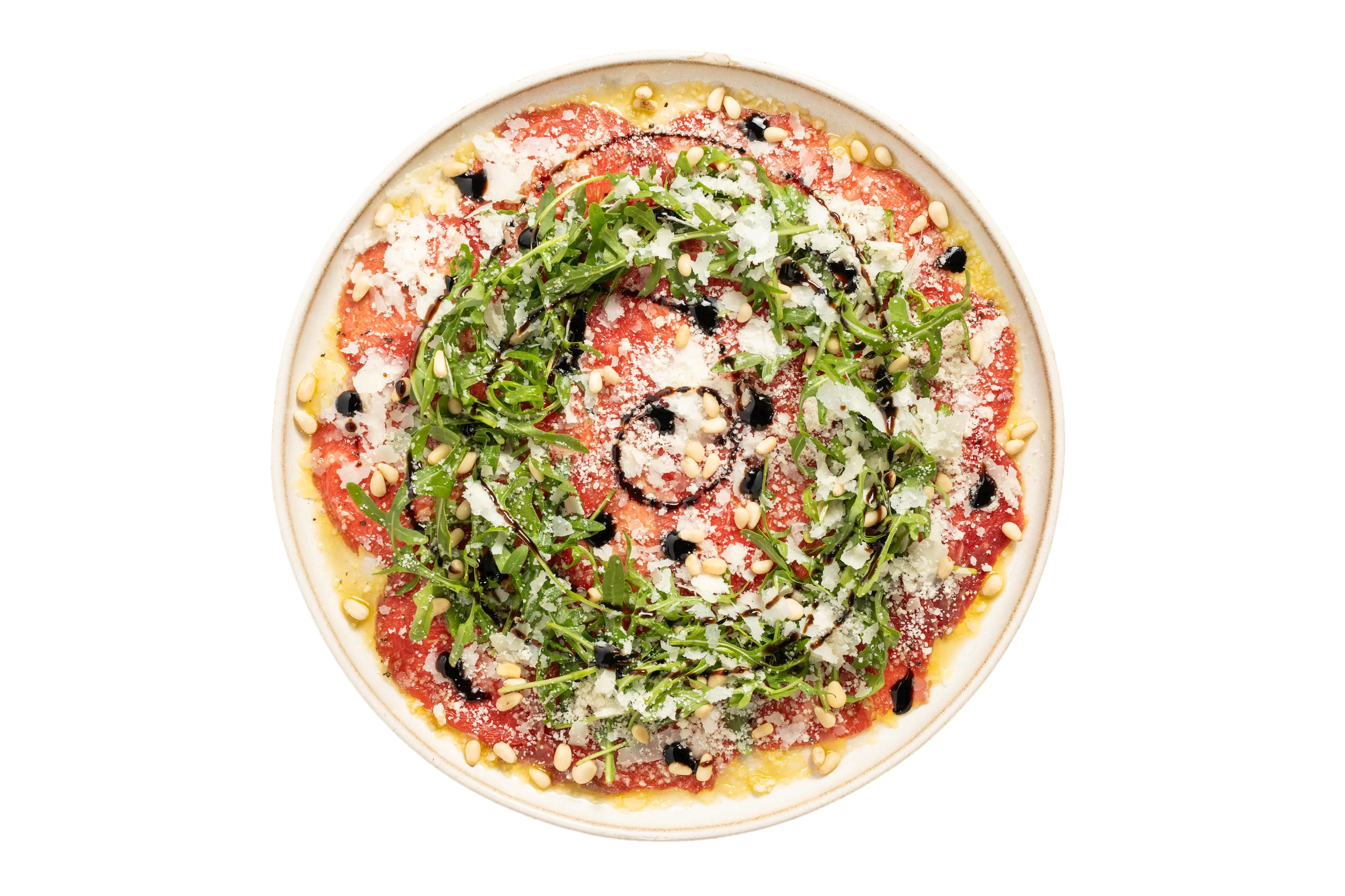 Carpaccio vom italienischen Fassona-Rind mit Rucola und Parmesanflocken